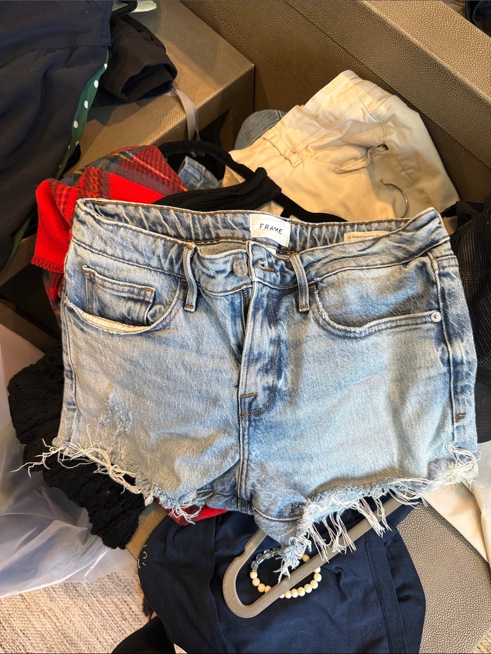 Frame Denim Light Wash Frayed Hem Women's Jean Shorts